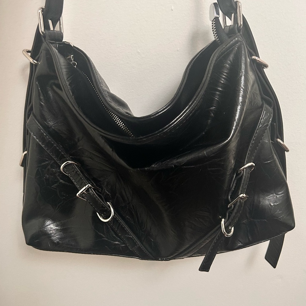 Black Faux Leather Grunge Alt Shoulder Bag